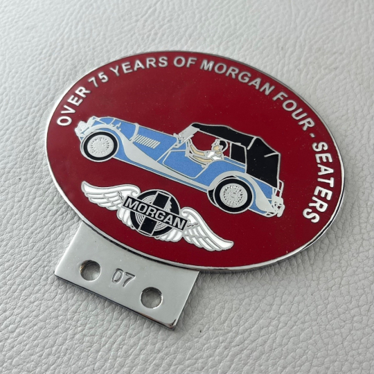75 year Morgan Four Seater enamel badge (blue car)