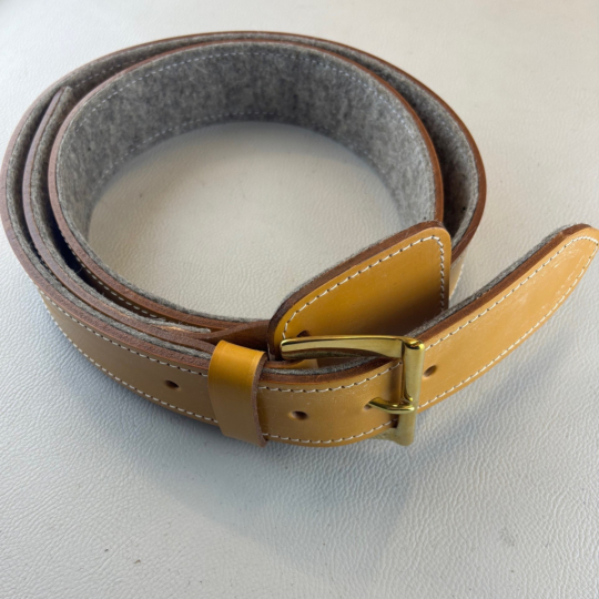 Bonnet strap - brown with felt backing and brass buckle