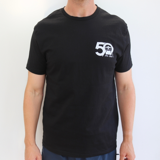 Black 50 year t-shirt - mens - 'RUTTER 50' on back