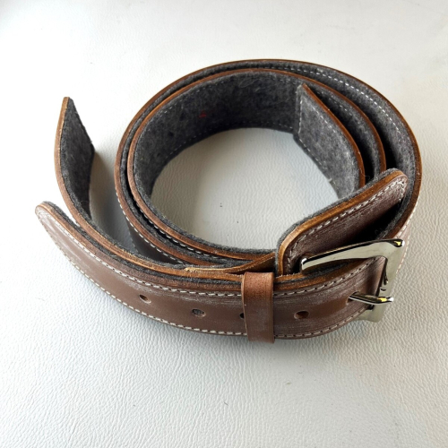 Bonnet strap - brown with felt backing and chrome buckle