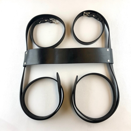 Black leather luggage straps with crossover