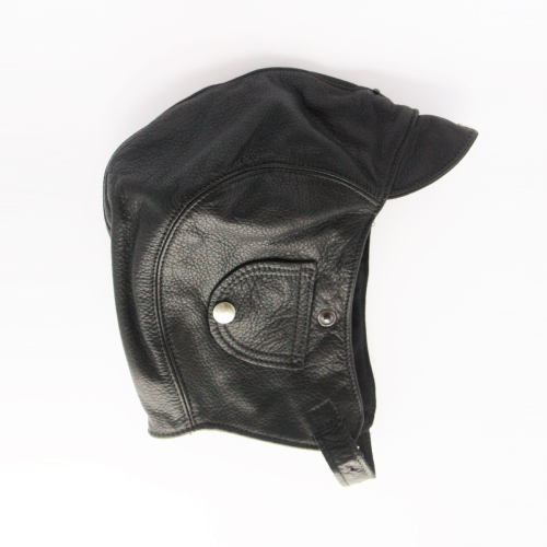 Leather flying helmet - black (large 58 to 61cm)