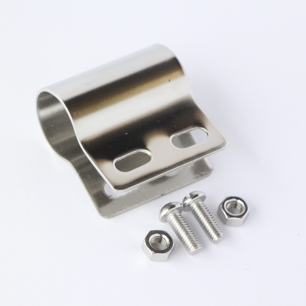 Badge clip for tubular badge bar (polished stainless steel)