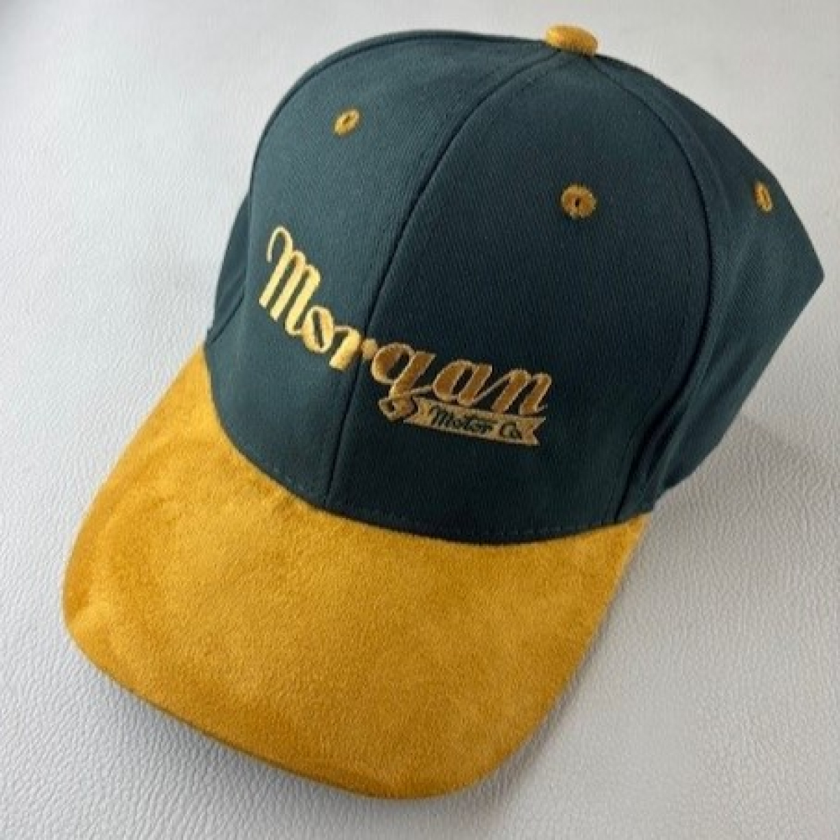 Baseball cap, Morgan Motor Co - green and tan suede