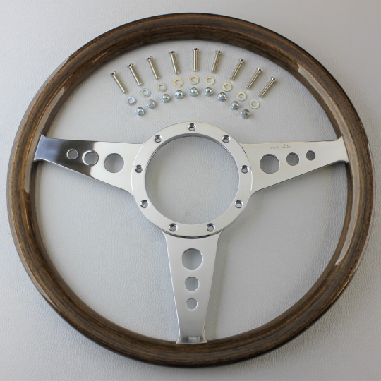Wood rim 3 spoke 14" wheel - walnut