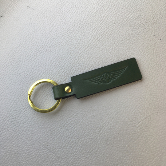Green key fob - leather laser engraved wings