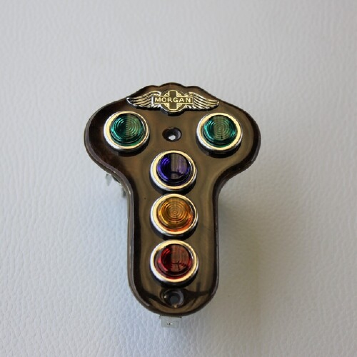 Burr walnut veneer warning light plate 1986-91 with Morgan wings badge (5 hole)