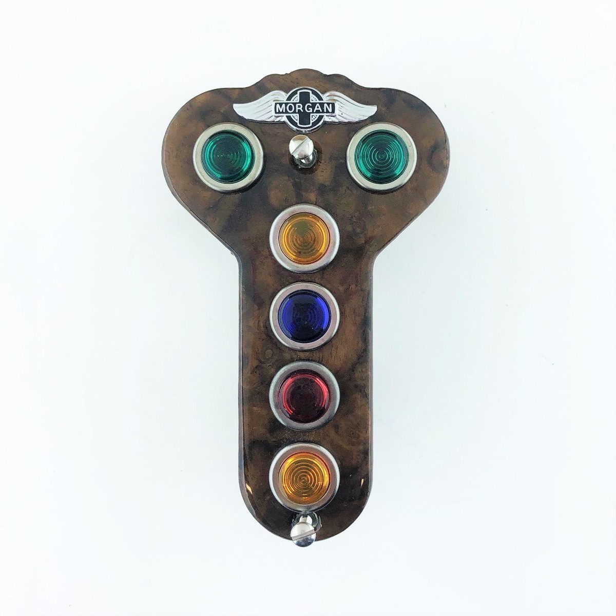 Burr walnut veneer warning light plate 4/1995-6/97 with Morgan wings badge (6...