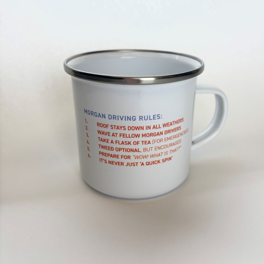 Morgan enamel mug - driving rules