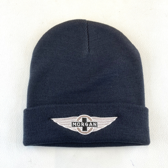 Beanie hat with Morgan wings logo - navy.