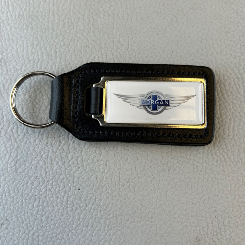 Key fob - black leather, white/3D blue wings