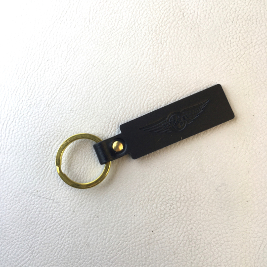 Black key fob - leather laser engraved wings