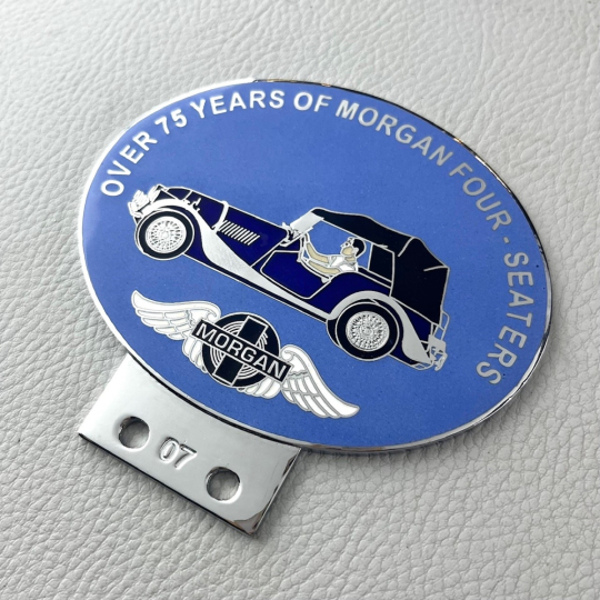 75 year Morgan Four Seater enamel badge (navy blue/blue car)