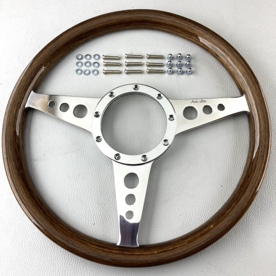 Wood rim 3 spoke 14" wheel - walnut