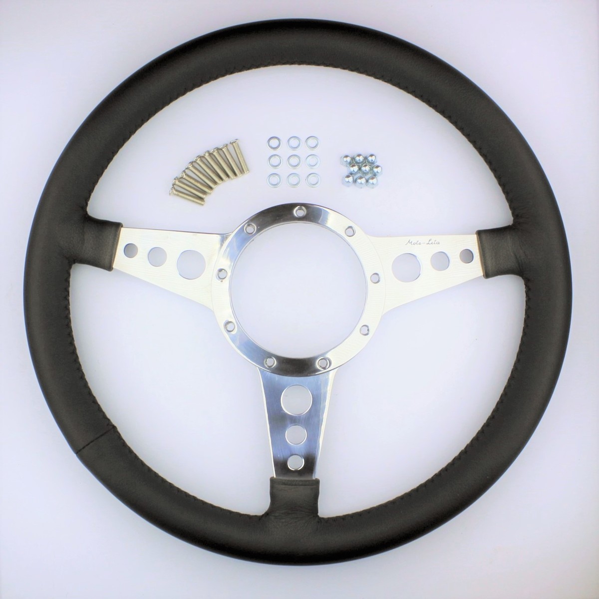 Black leather rim 3 spoke 14" wheel