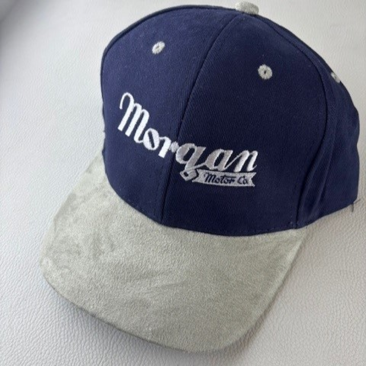 Baseball cap, Morgan Motor Co navy and grey suede