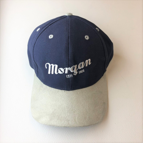 Baseball cap, Morgan script EST 1909 - navy and grey suede