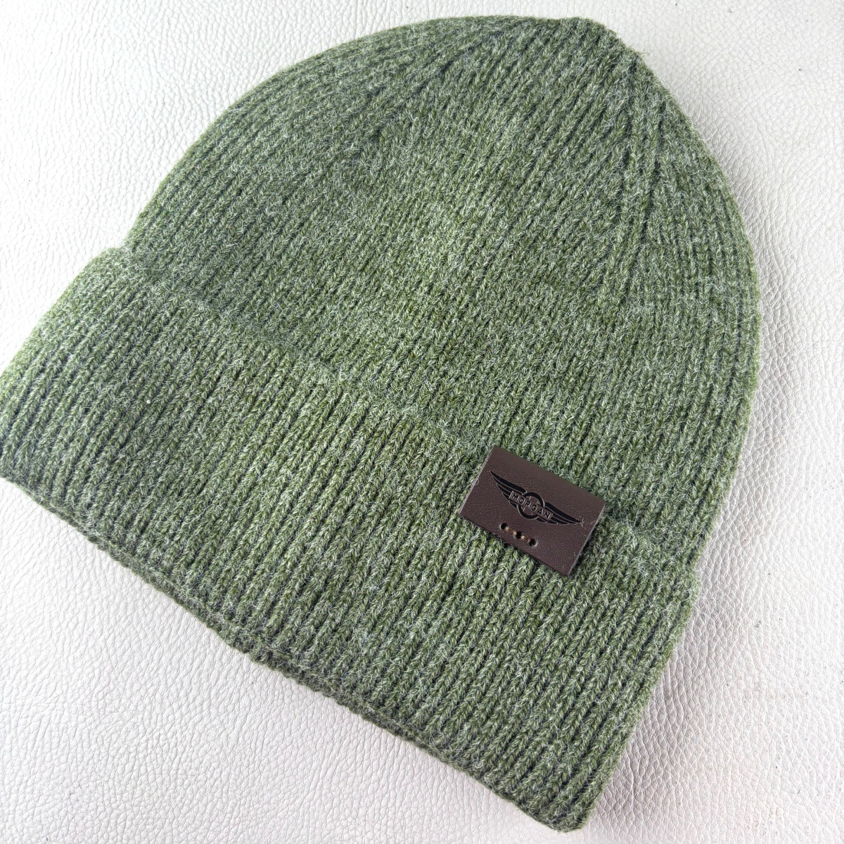 Morgan beanie with leather patch - Forest Green