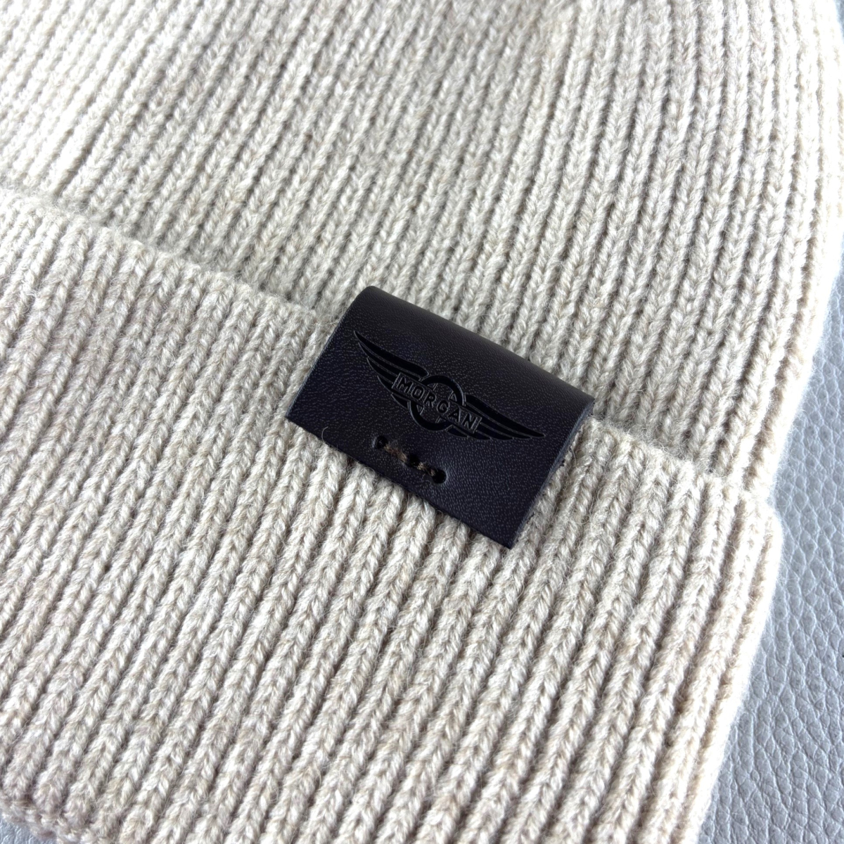 Morgan beanie with leather patch - Pebble Marl :: Mog Parts, Morgan Car ...