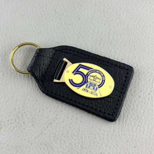 50 year enamel leather key fob
