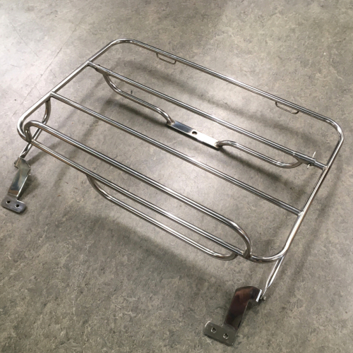 Polished stainless steel luggage rack to suit short door cars with bumpers