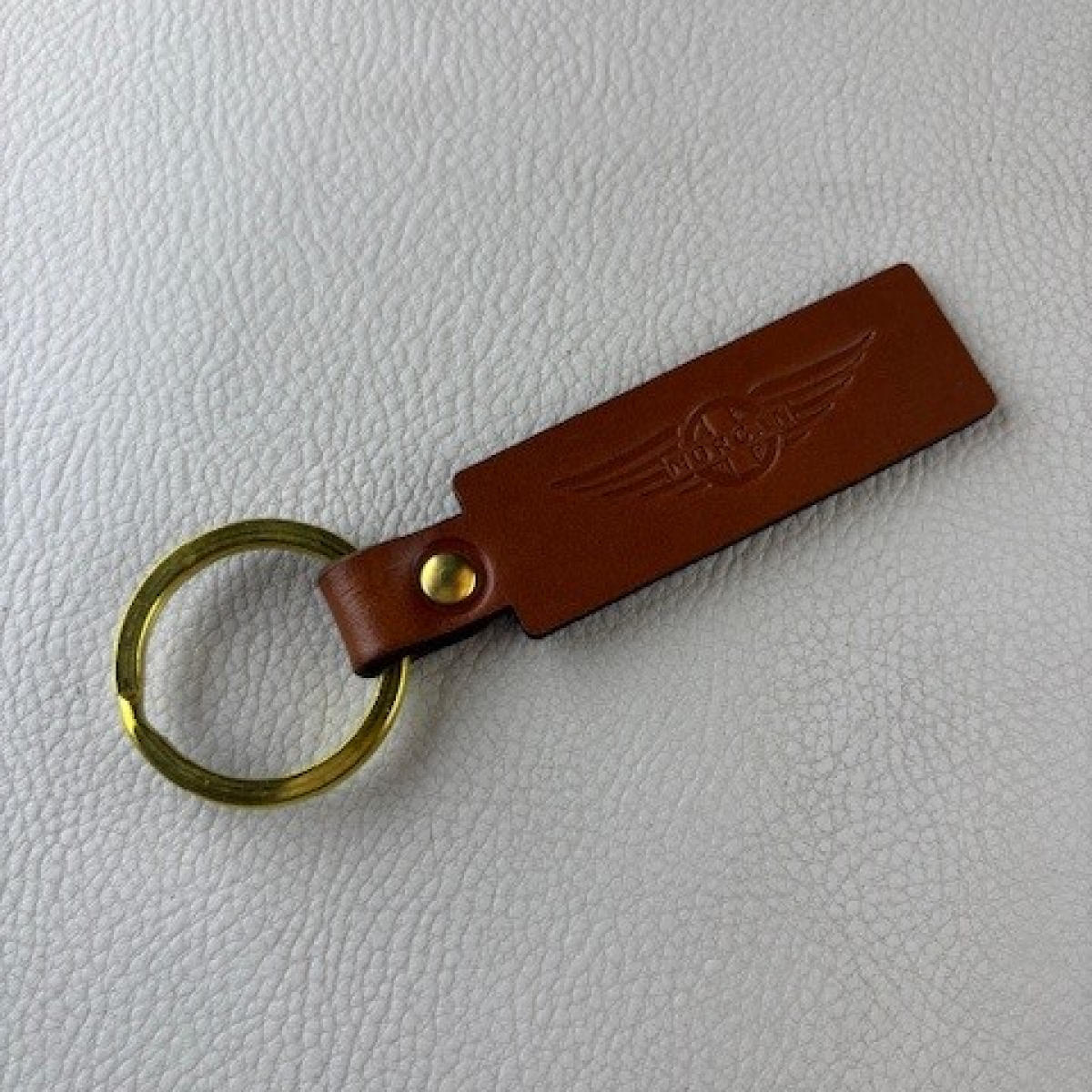 Tan key fob - leather laser engraved wings