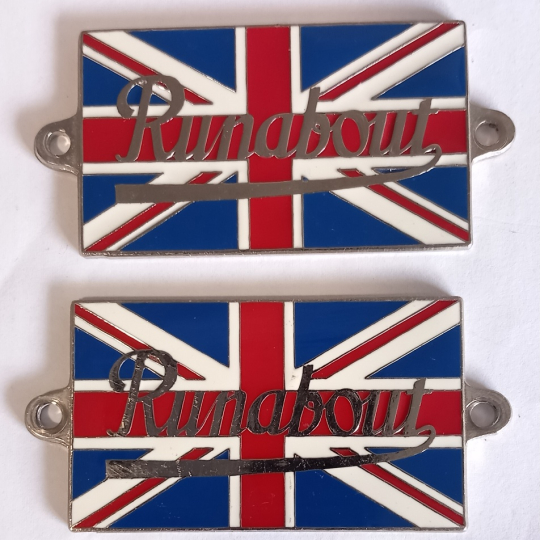 Pair of Union Jack Runabout Badges (59mm x 35mm)